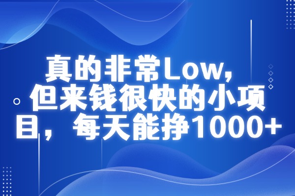 真的非常Low，但来钱很快的小项目，小姑娘每天能挣1000+，有手就会